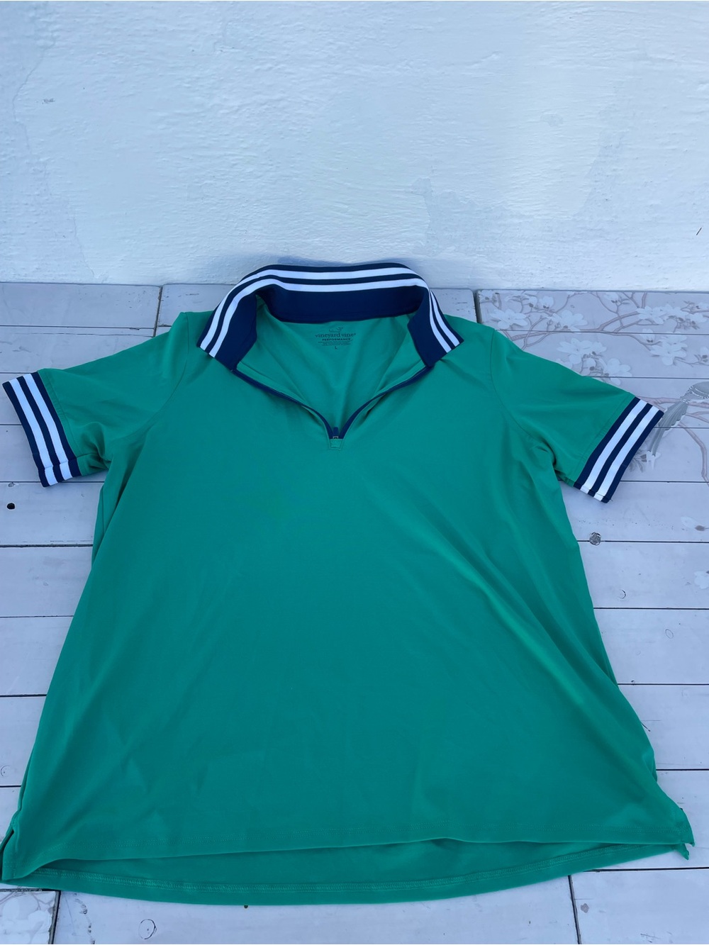 Vineyard Vines Green Polo with Navy & White Striped Trim